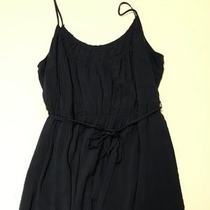 Simple Navy Tie-Waist Midi Dress